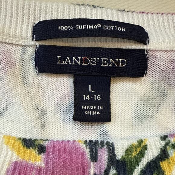 Lands End 100%  Floral Crew Neck Pullover Sweater Large (12-14) - Picture 2 of 7